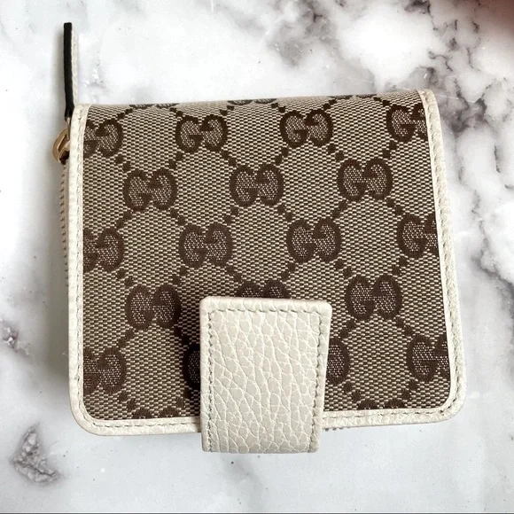 🆕 Authentic GUCCI Compact GG Canvas Leather Beige/Off-white Zip Wallet Bi-Fold - Picture 4 of 9